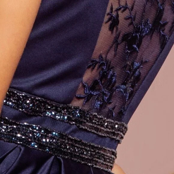 NEW LONG SLEEVELESS A-LINE SATIN DRESS WITH SCOOP NECKLINE AND SHEER BACK GL2531 - Picture 9 of 10